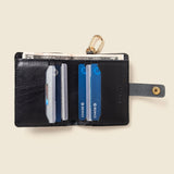 Leather Bifold Wallet with Snap & Key Ring - Black