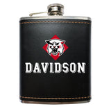 Davidson College Black Leather Wrapped Stainless Steel 7 Oz Flask