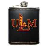 University Of Louisiana Monroe Black Leather Wrapped Stainless Steel 7 Oz Flask