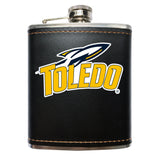 Toledo Rockets Black Leather Wrapped Stainless Steel 7 Oz Flask