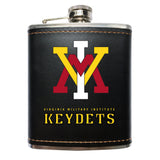 Vmi Keydets Black Leather Wrapped Stainless Steel 7 Oz Flask