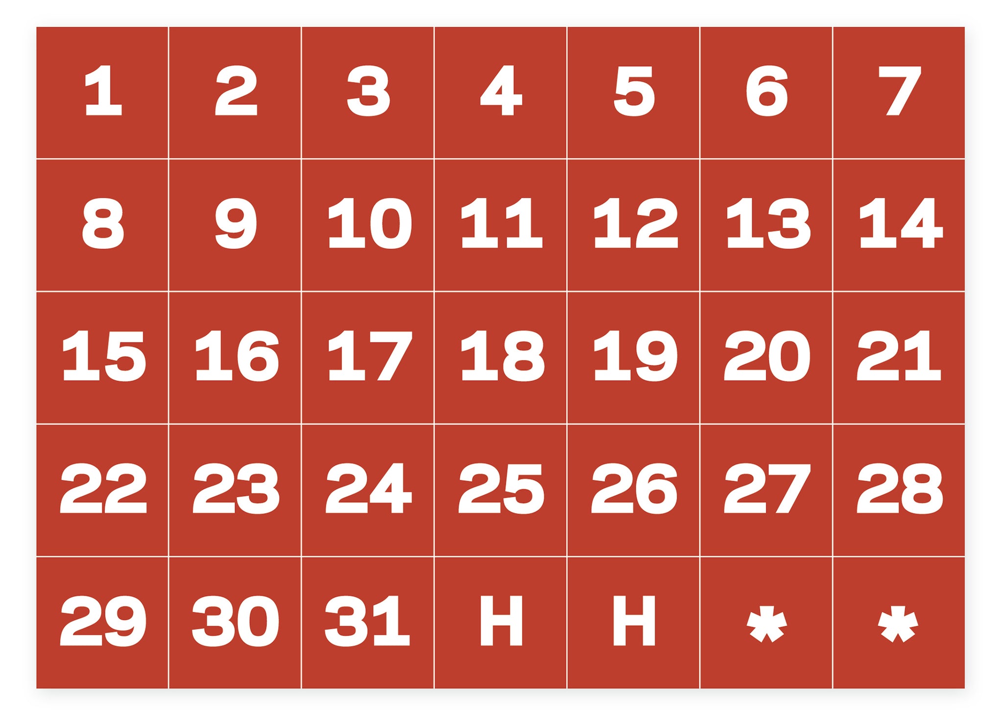 Calendar Dates Accessory Magnets, White On Red
