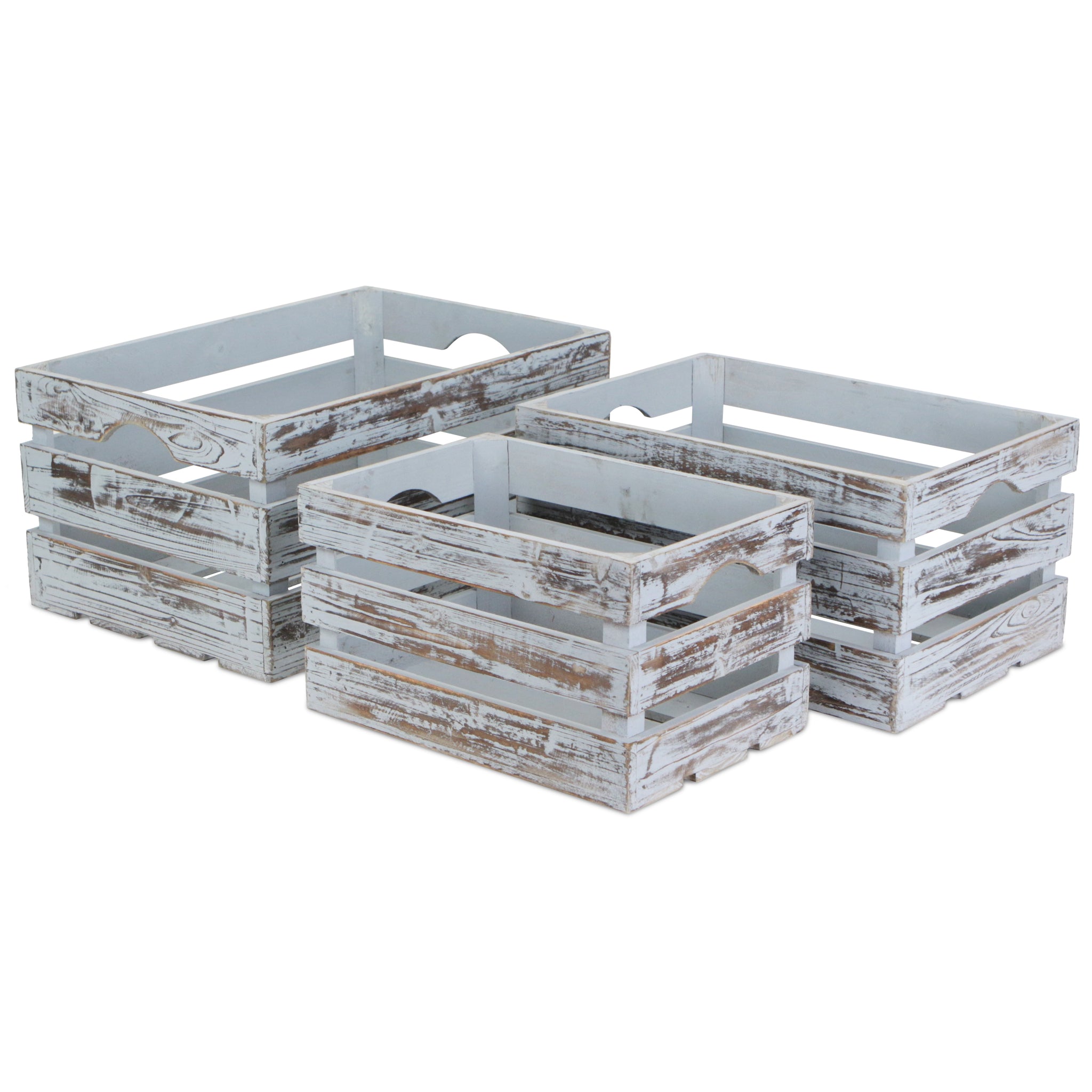 Isolde Set Of 3 Wooden Crates - Gray Wash