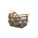 Irona Set Of 3 Tapered Wood & Wire Crates - Brown