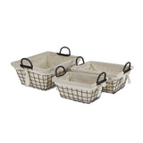 Caden Set Of 3 Fabric Lined Tapered Metal Wire Baskets