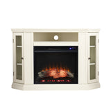 Claremont Electric Corner Touch Screen Fireplace With Storage - Ivory