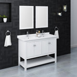 Fresca Manchester 48 White Traditional Double Sink Bathroom Vanity W/ Mirrors