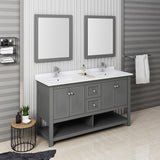 Fresca Manchester Regal 60 Gray Wood Veneer Traditional Double Sink Bathroom Vanity W/ Mirrors