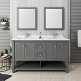 Fresca Manchester Regal 60 Gray Wood Veneer Traditional Double Sink Bathroom Vanity W/ Mirrors