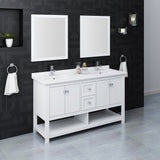 Fresca Manchester 60 White Traditional Double Sink Bathroom Vanity W/ Mirrors