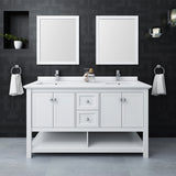 Fresca Manchester 60 White Traditional Double Sink Bathroom Vanity W/ Mirrors