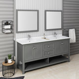 Fresca Manchester Regal 72 Gray Wood Veneer Traditional Double Sink Bathroom Vanity W/ Mirrors
