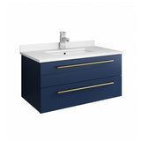 Fresca Lucera 30 Royal Blue Wall Hung Undermount Sink Modern Bathroom Vanity W/ Medicine Cabinet