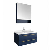 Fresca Lucera 30 Royal Blue Wall Hung Undermount Sink Modern Bathroom Vanity W/ Medicine Cabinet