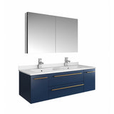 Fresca Lucera 48 Royal Blue Wall Hung Double Undermount Sink Modern Bathroom Vanity W/ Medicine Cabinet