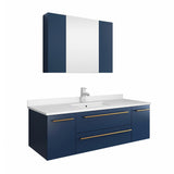 Fresca Lucera 48 Royal Blue Wall Hung Undermount Sink Modern Bathroom Vanity W/ Medicine Cabinet
