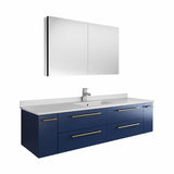 Fresca Lucera 60 Royal Blue Wall Hung Single Undermount Sink Modern Bathroom Vanity W/ Medicine Cabinet