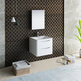 Fresca Tuscany 24 Glossy White Wall Hung Modern Bathroom Vanity W/ Medicine Cabinet