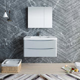 Fresca Tuscany 36 Glossy Gray Wall Hung Modern Bathroom Vanity W/ Medicine Cabinet