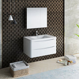 Fresca Tuscany 36 Glossy White Wall Hung Modern Bathroom Vanity W/ Medicine Cabinet