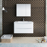 Fresca Tuscany 36 Glossy White Wall Hung Modern Bathroom Vanity W/ Medicine Cabinet