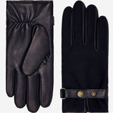 Fabrizio (navy blue) - Tweed men's gloves with touchscreen capability and adjustable snap button