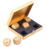 Set of 5 Gold Plated Metal Dice with Gold Box