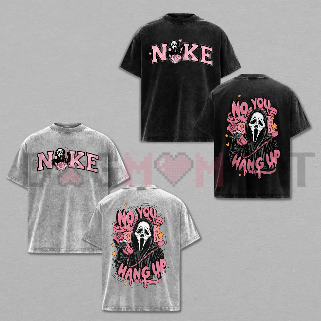 "No You Hang Up" Vintage Acid Wash T-Shirt - Creepy Cute Ghost Y2K Parody Tee