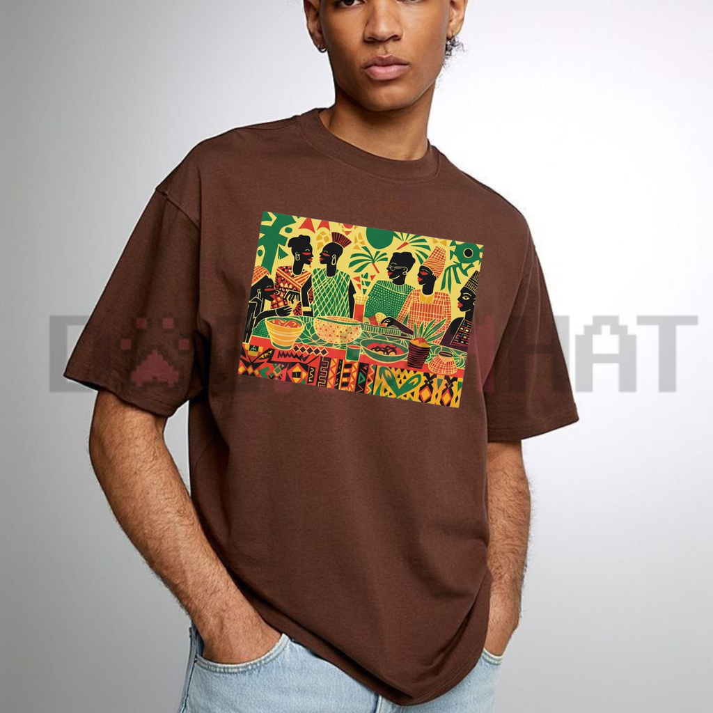 West African Dinner Scene Cultural Unity Graphic T-Shirt