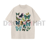 Ethereal Monarch Vintage Wash Graphic Tee - Flutter Butterfly Aesthetic Pure Cotton Oversized Unisex T-Shirt