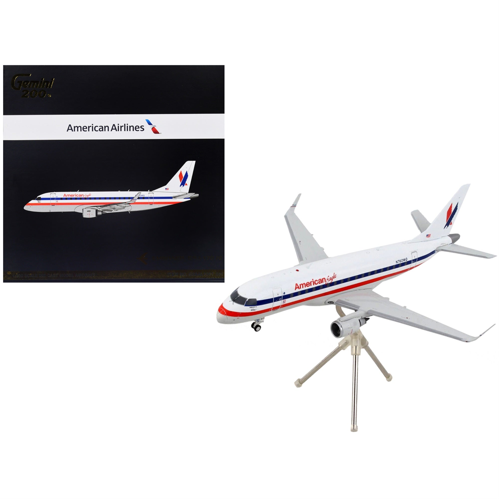 Embraer Erj-170 Commercial Aircraft American Airlines - American Eagle White With Blue And Red Stripes Gemini 200 Series