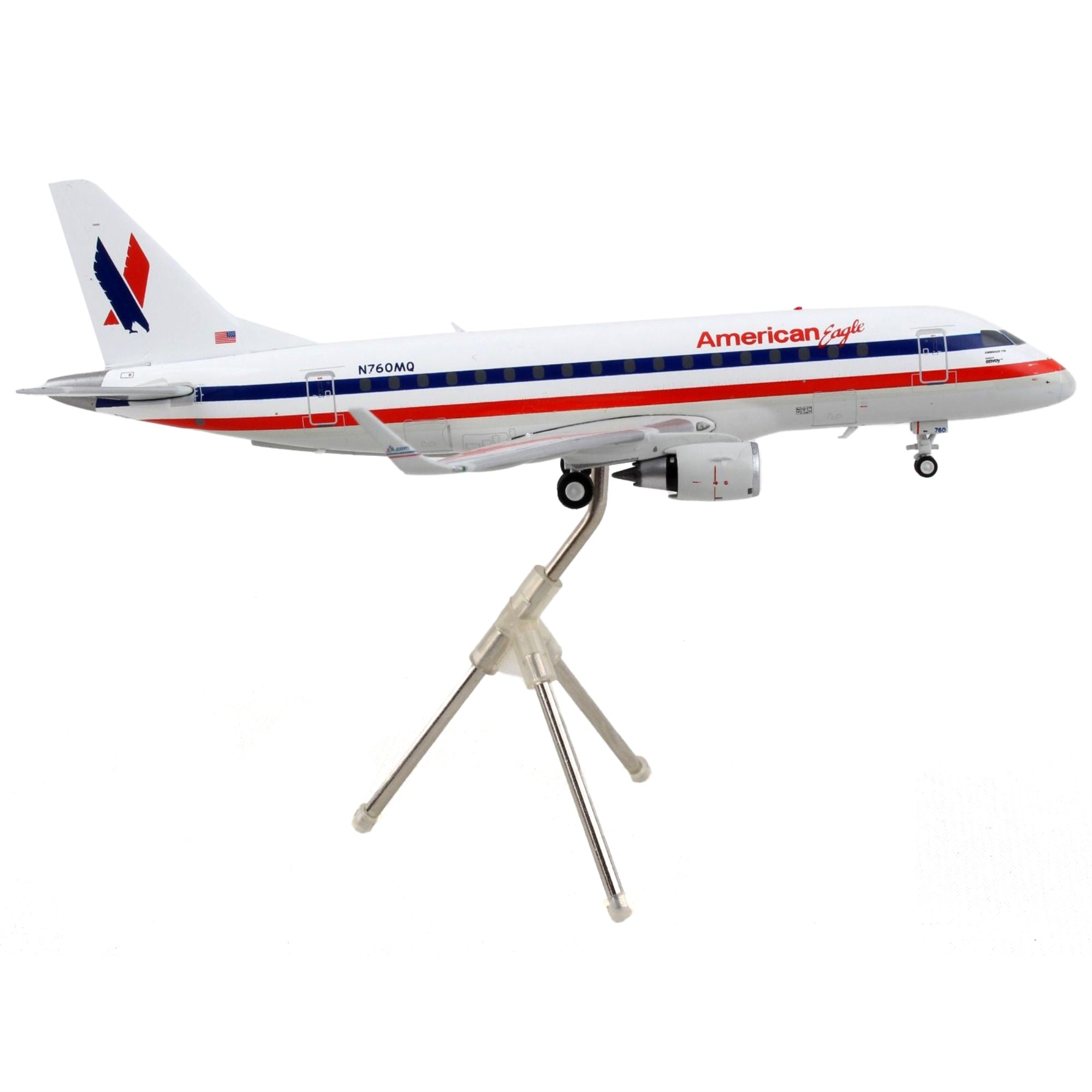 Embraer Erj-170 Commercial Aircraft American Airlines - American Eagle White With Blue And Red Stripes Gemini 200 Series