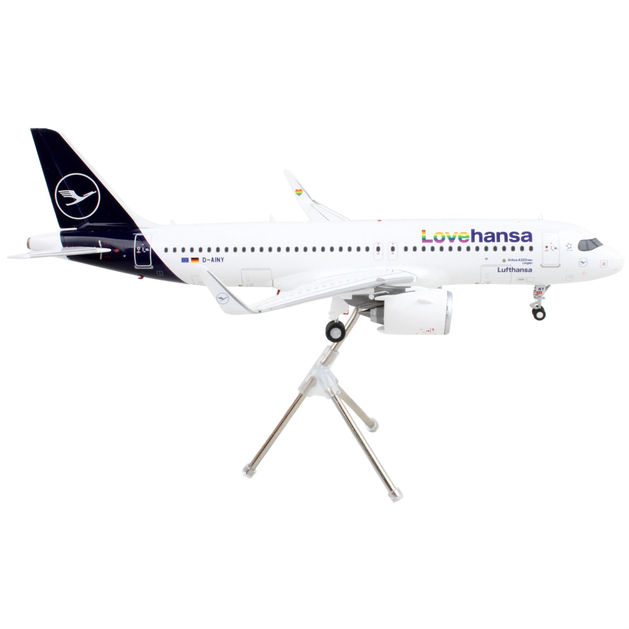 Airbus A320Neo Commercial Aircraft Lufthansa - Lovehansa White With Blue Tail Gemini 200 Series 1/200 Diecast Model Airp
