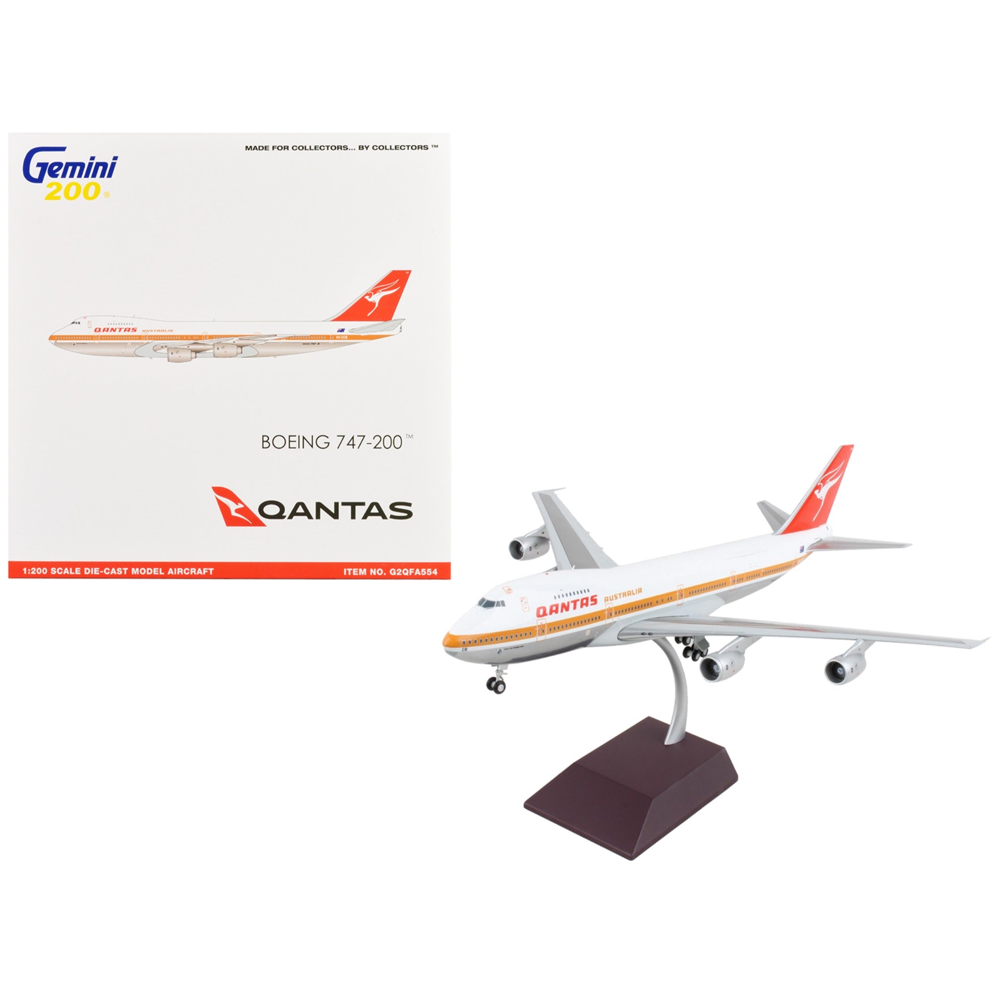 Boeing 747-200 Commercial Aircraft Qantas Airways Australia White With Orange Stripes And Red Tail Gemini 200 Series 1/2