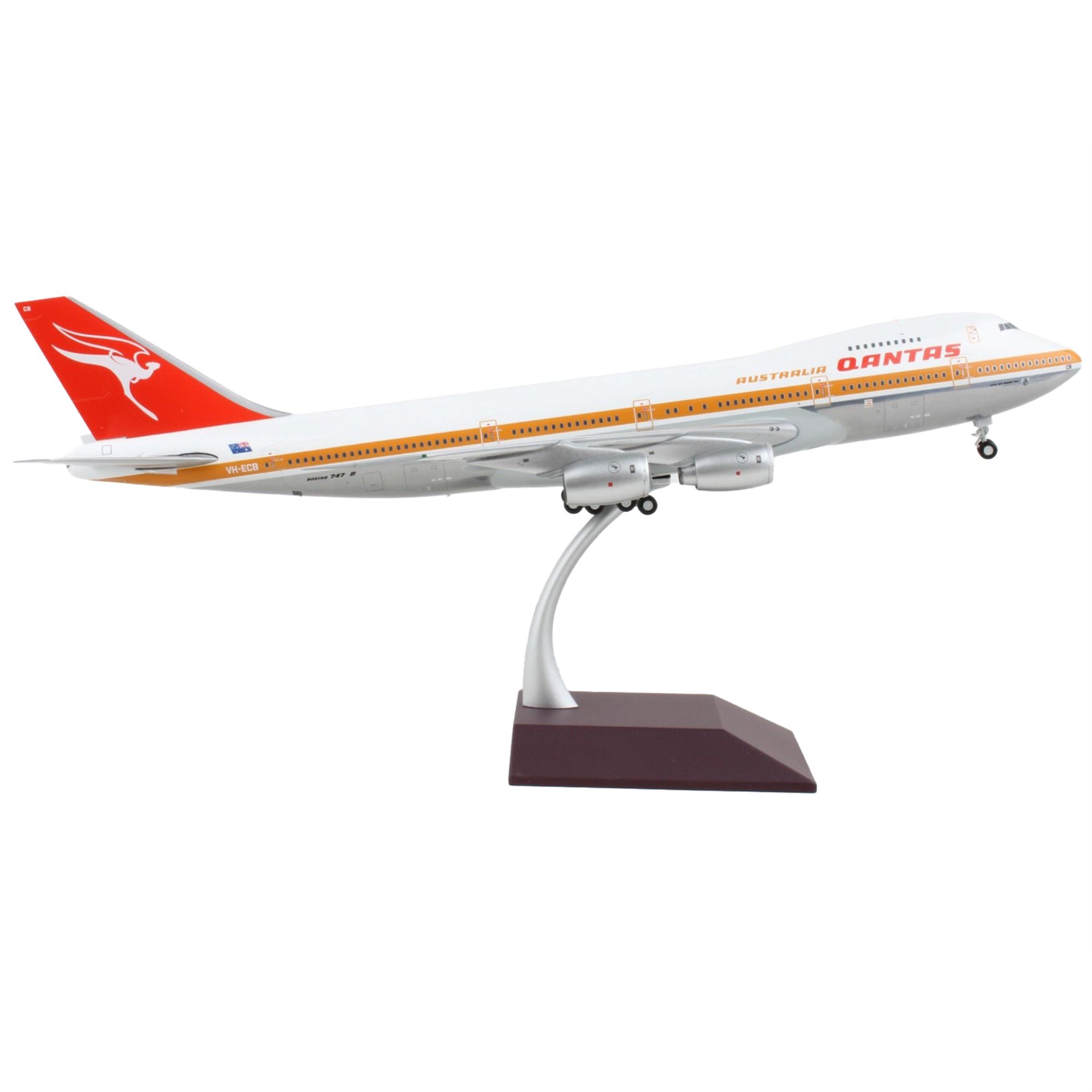 Boeing 747-200 Commercial Aircraft Qantas Airways Australia White With Orange Stripes And Red Tail Gemini 200 Series 1/2