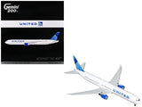 Boeing 767400 Commercial Aircraft United Airlines (N76064) White with Blue Tail Graphics Gemini 200 Series 1/200 Diecast Mo