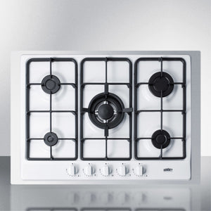 5-Burner Gas Cooktop Made In Italy In White Finish With Sealed Burners, Cast Iron Grates, Wok Stand, And Stainless Steel Frame T