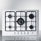 5-Burner Gas Cooktop Made In Italy In White Finish With Sealed Burners, Cast Iron Grates, Wok Stand, And Stainless Steel Frame T