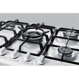 5-Burner Gas Cooktop Made In Italy In White Finish With Sealed Burners, Cast Iron Grates, Wok Stand, And Stainless Steel Frame T