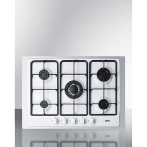5-Burner Gas Cooktop Made In Italy In White Finish With Sealed Burners, Cast Iron Grates, Wok Stand, And Stainless Steel Frame T