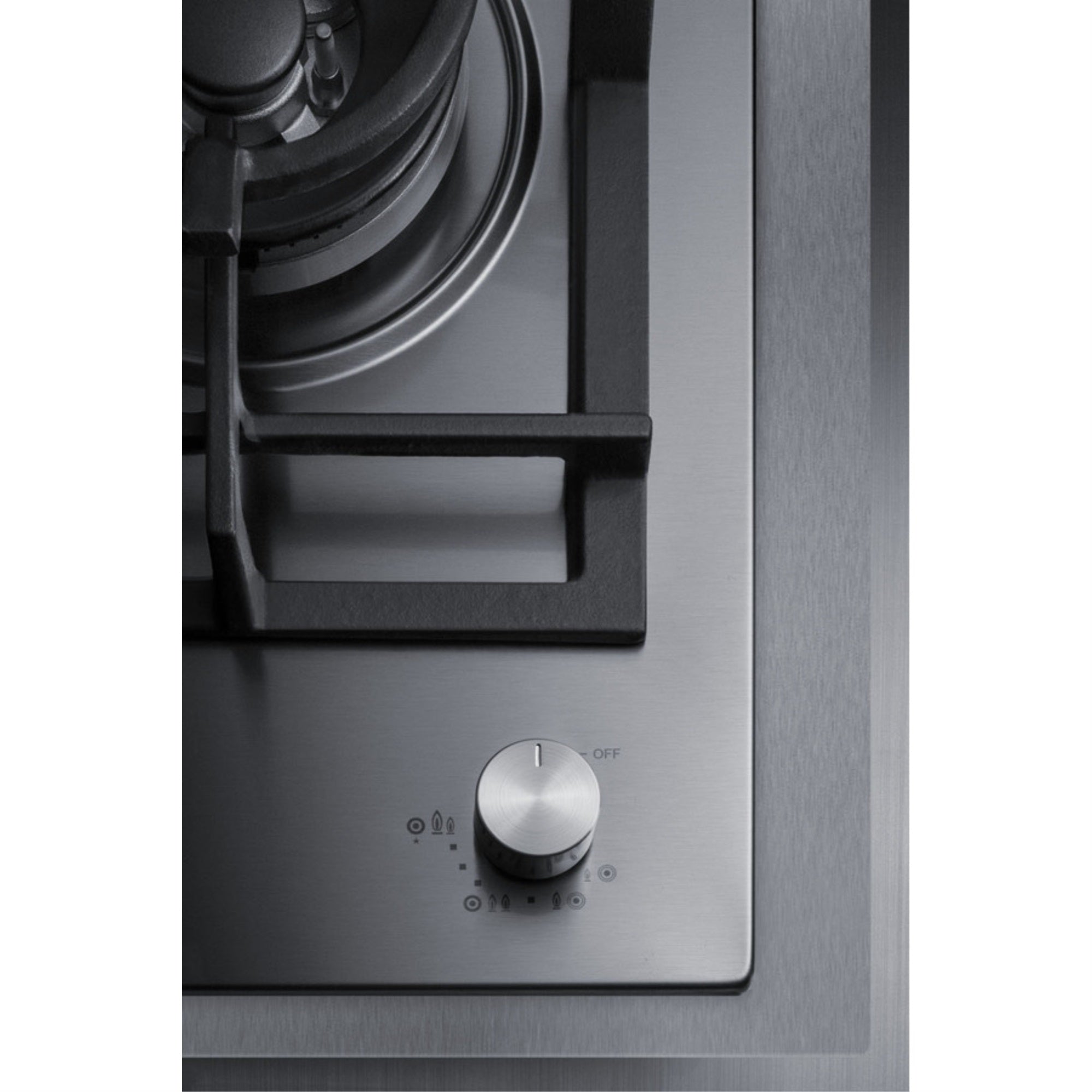 1-Burner Gas Cooktop Made In Italy W/15 Wide Trim Kit In Stainless Steel With Sealed Dual Flame Burner, Cast Iron Grates, And