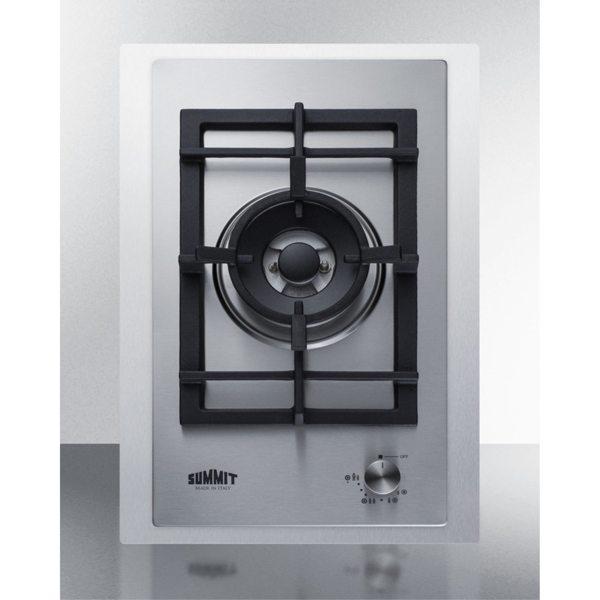 1-Burner Gas Cooktop Made In Italy W/15 Wide Trim Kit In Stainless Steel With Sealed Dual Flame Burner, Cast Iron Grates, And