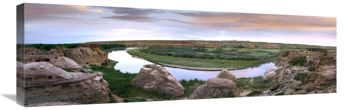 A Bend In The Milk River, Writing-On-Stone Provincial Park, Alberta, Canada-Canvas Art-36X12