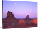 East And West Mittens, Buttes At Sunrise With Full Moon, Monument Valley, Arizona-Canvas Art-35X28