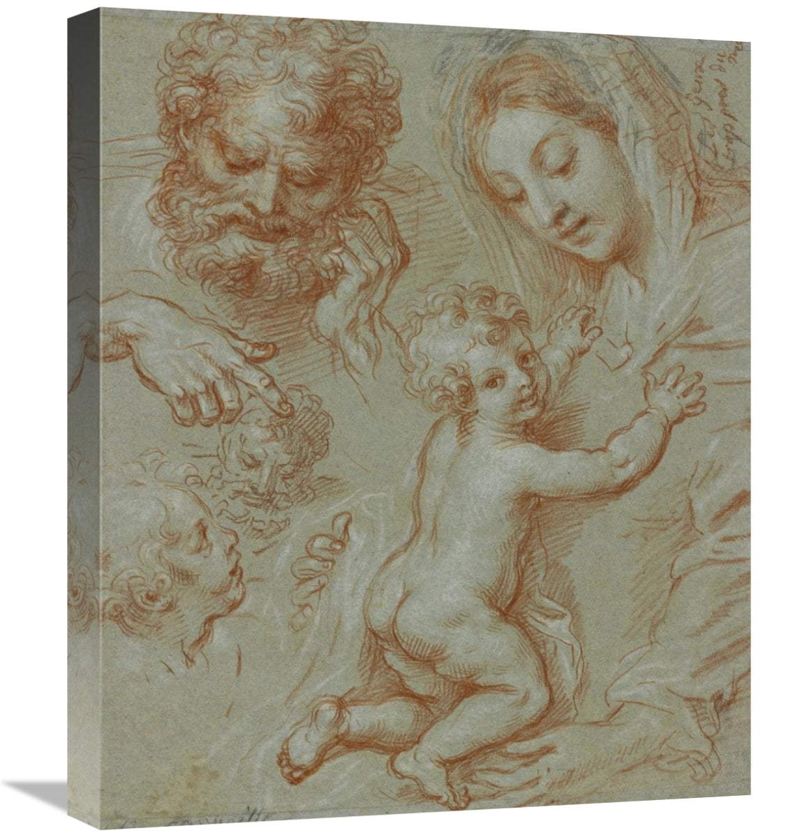 Studies Of The Madonna And Child And Of Heads (Recto); Madonna And Child With Saint John Seated In A Landscape (Verso)-Canvas Ar