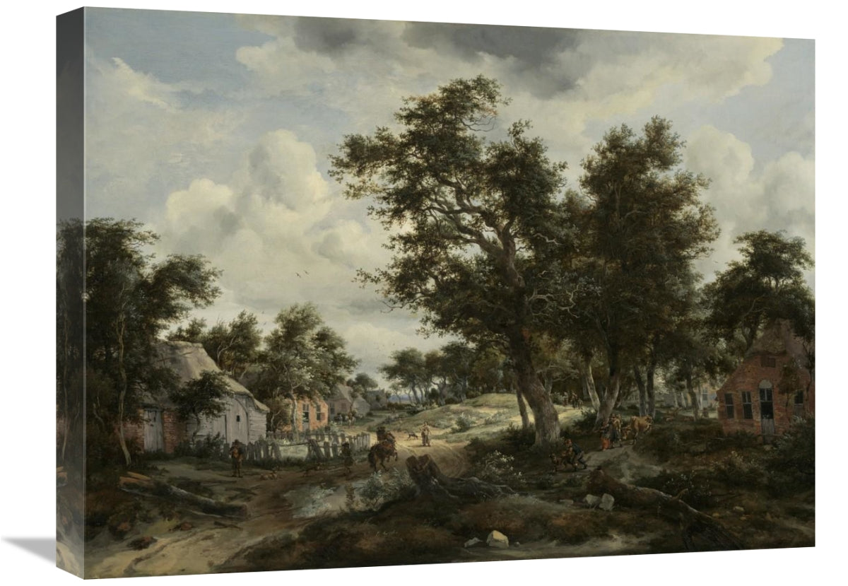 A Wooded Landscape With Travelers On A Path Through A Hamlet-Canvas Art-24X18