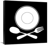 Mealtime: White On Black - Plate With Crossed Cutlery-Canvas Art-24X24