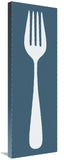 Mealtime: White On Blue With Dots - Fork-Canvas Art-12X36