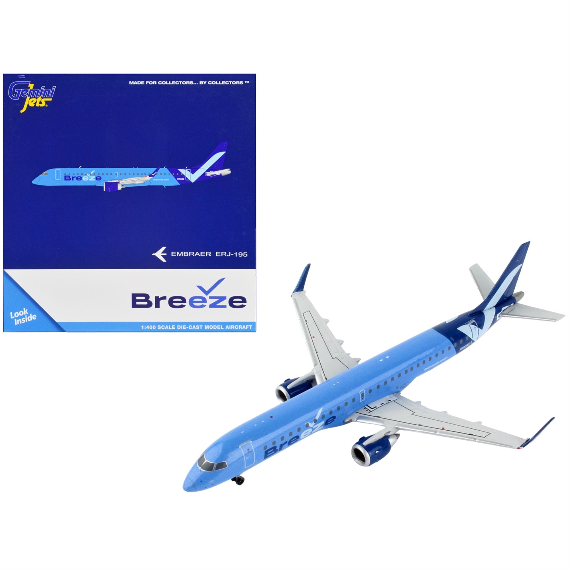 Embraer Erj-195 Commercial Aircraft Breeze Airways Blue 1/400 Diecast Model Airplane By Geminijets