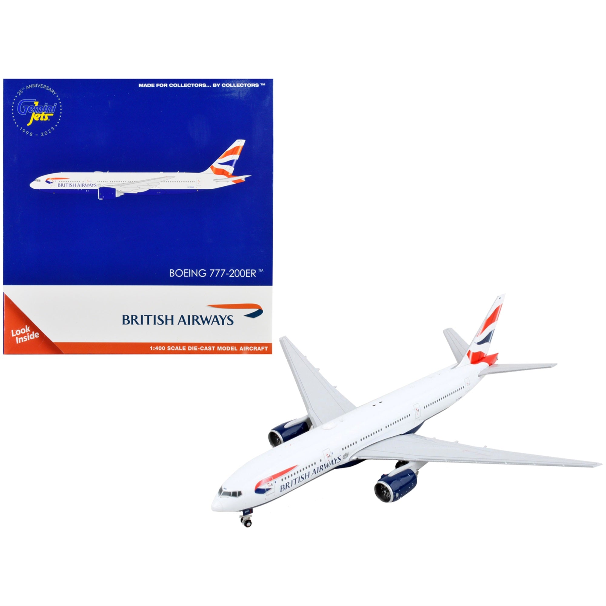 Boeing 777-200Er Commercial Aircraft British Airways White With Tail Stripes 1/400 Diecast Model Airplane By Geminijets